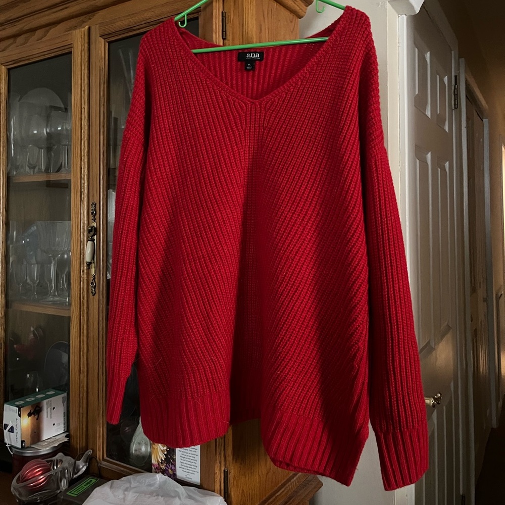 Red V-neck sweater